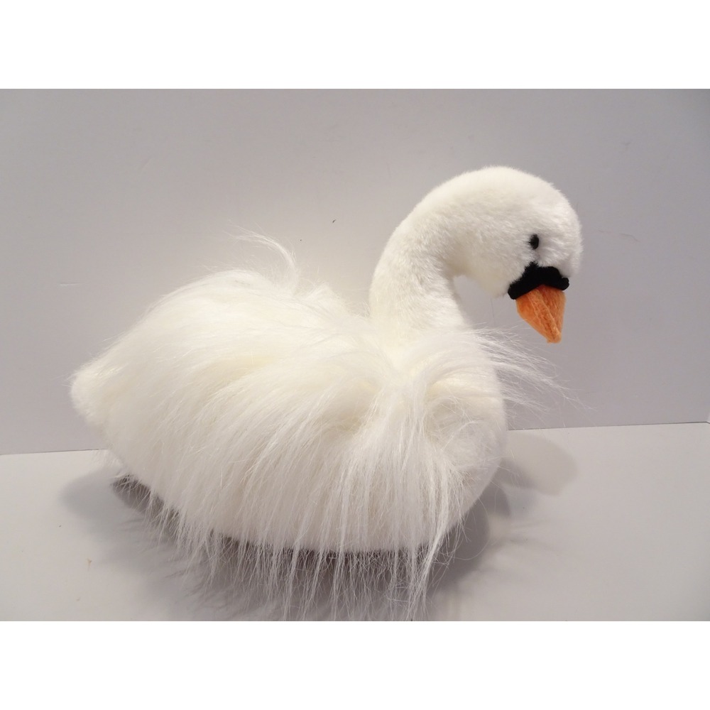 Douglas Cuddle Toy White Swan Plush Stuffed Animal Long Hair Faux Fur Bird